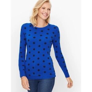 Talbots‎ Cashmere Crew Neck Sweater Blue Polka Dot Size L Quiet Luxury Cozy Work